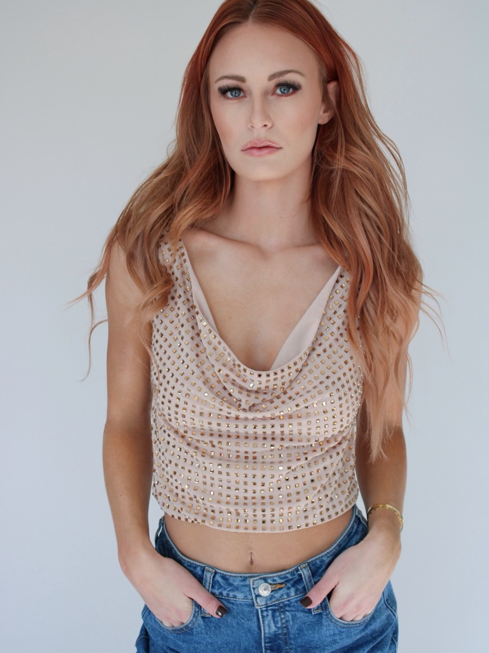 Studded Cowl Neck Crop Top